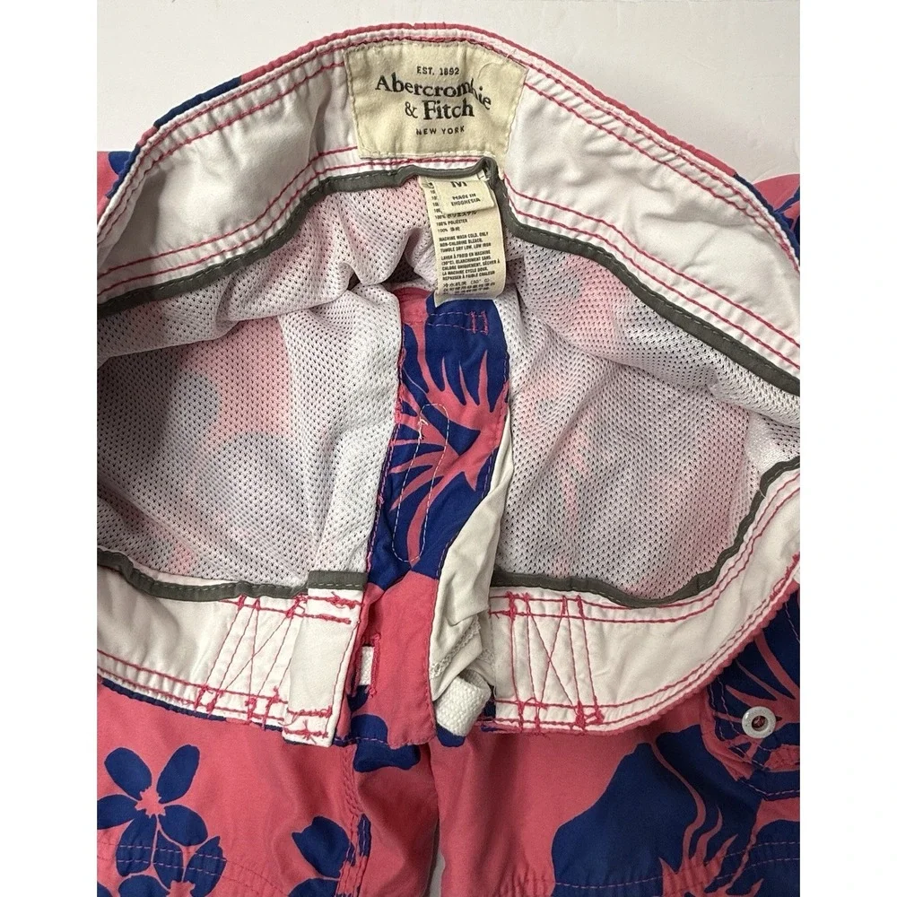 Vtg Abercrombie Fitch Swim Trunks Mens M Pink Blue Floral Hawaiian‎ Lined Preppy